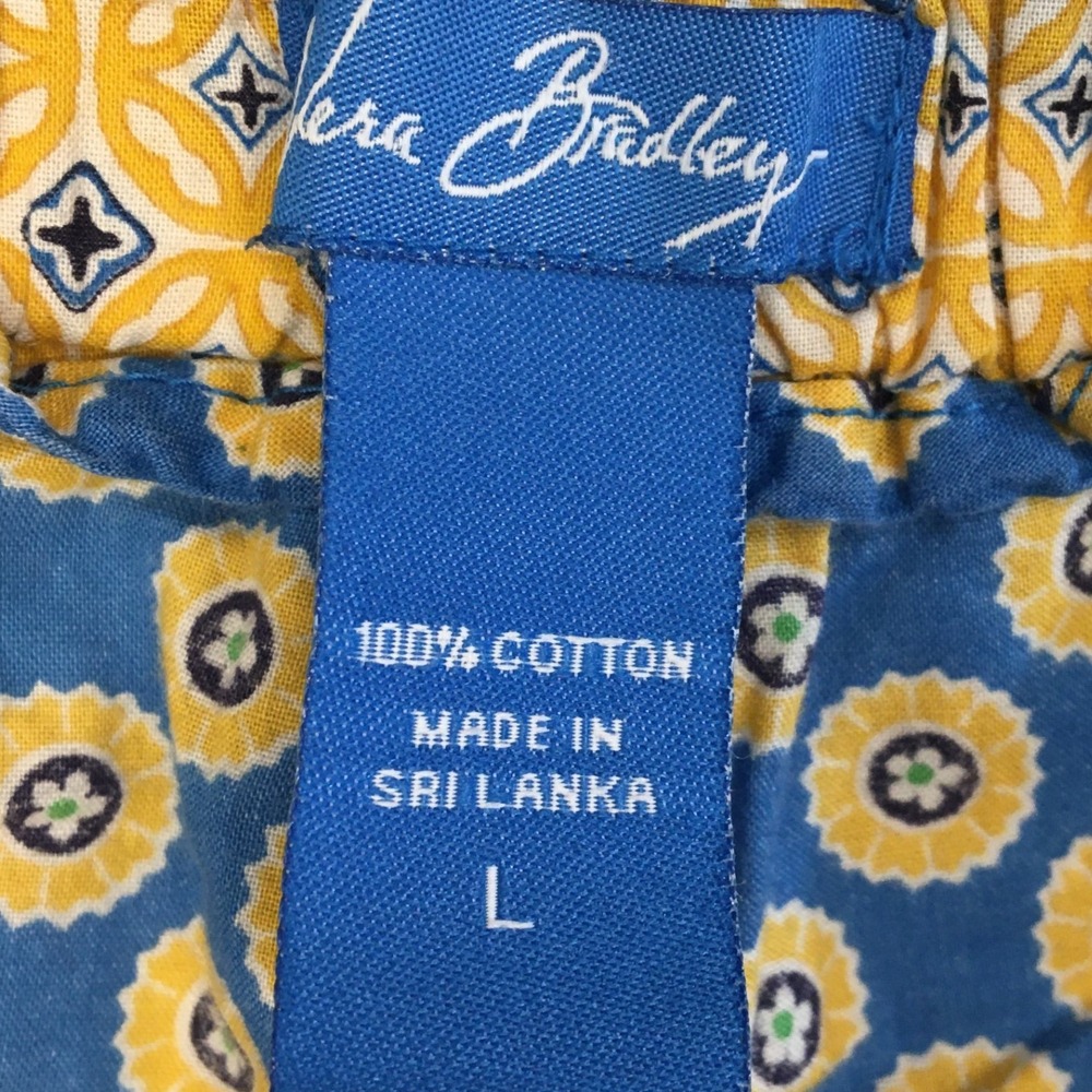 Vera Bradley Riviera Blue Yellow‎ Floral Print Cotton Size L PJ Lounge Pants - Picture 8 of 9